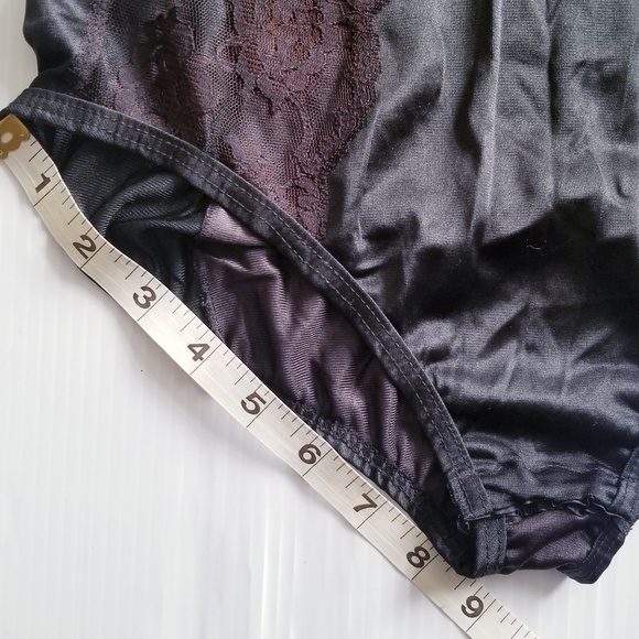 Henson Kickernick Vintage 80s Black Lace Satin Lingerie Bodysuit Teddy Petit XS - Picture 11 of 13